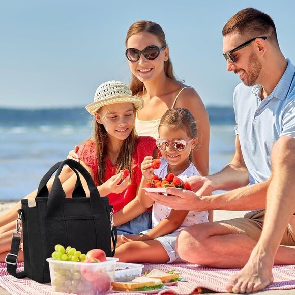 Canvas Tote Bag Women Multi Pockets Shoulder Handbag for Shopping Work Beach - Picture 7 of 7